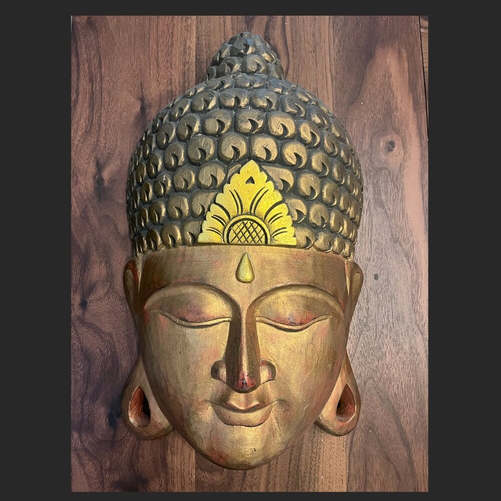 Vintage Buddha Head Wall Hanging, 12 x 16 inches